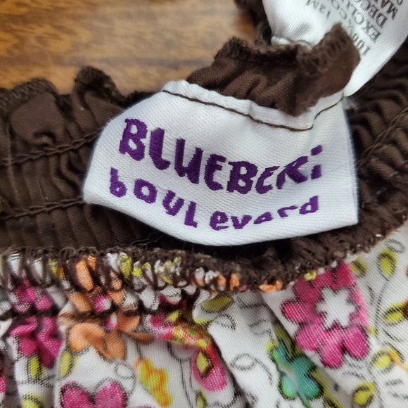 Blueberi Boulevard floral Summer Halter dress Size 12M Cotton Brown Pink - Picture 5 of 9